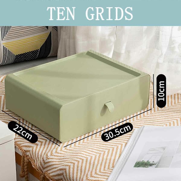 Grønn 10-roms oppbevaringsboks for undertøy, støvtett, stablebar, plast, BH, sokker, truser, organizer for klesskap