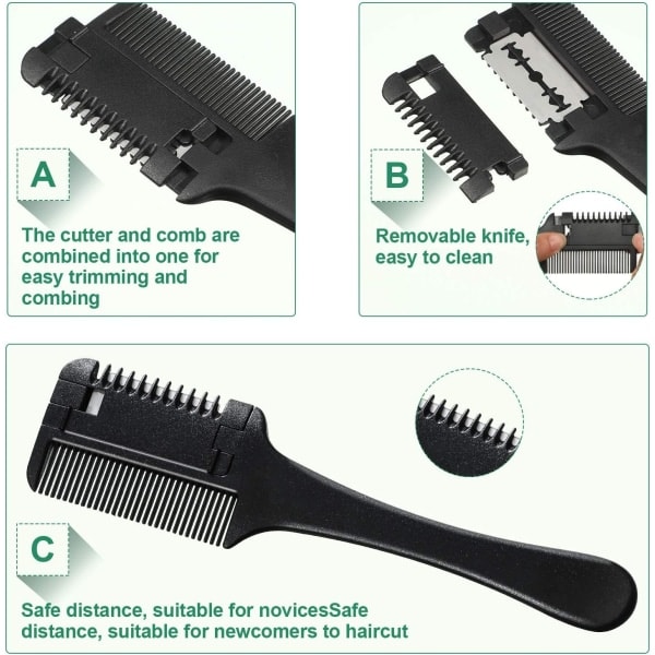 Razor Kam Hårfortynder Kam Hårstil Razor Kam Hårtrimmer Razor Kam Klippe Saks Dobbeltsidet Hårstil Razor Kam Værktøj (Pakke med 1)