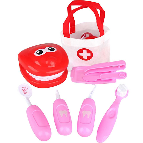 Legetøjssæt til Børn med 9 Dele til Rolleleg som Tandlæge og Læring, Sikkert og Holdbart, Ideel Gave til Børn Over 3 År Pink