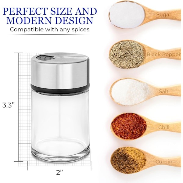 Salt- eller peberkværn med justerbare huller, rustfri stålkrydderidispensor, perfekt til bordsalt og sort peber