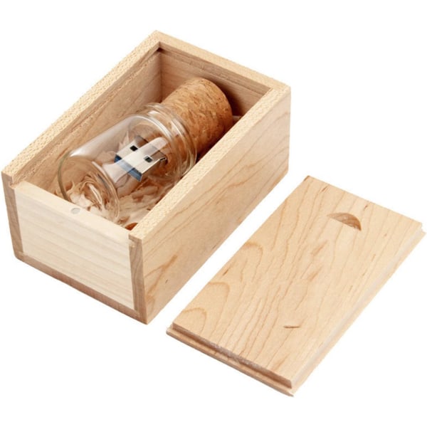 Flydende flaske USB3.0 Flash Drive Memory Stick Transparent USB Stick med trækasse Forretningsgaver til computere, bilstereo osv. (16 GB)