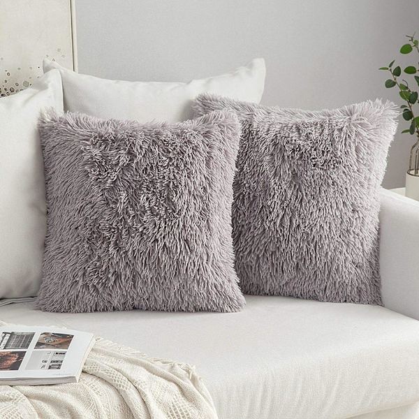 Putetrekk i imitert pels, myk plysj putevar, dekorativt firkantet søtt putetrekk for stue, sofa, soverom 45 x 45 cm, 2-pakning