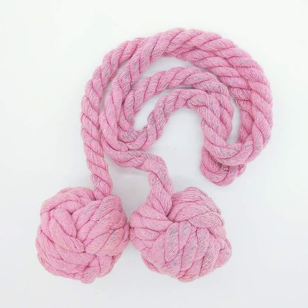 2 st Flätade draperier Knytbackar Gardinhållare Handstickning med dubbla bollar bomullsrep - rosa