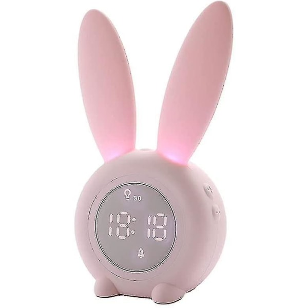 Cute Rabbit Digital Alarm Clock Kid's Bedroom Night Light (pink)-krpc