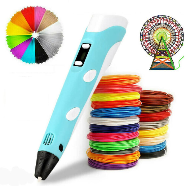 3D Printing Pen Legetøj med LCD-skærm + 12 farver 36m 1,75 mm PLA ABS Filament til børn og voksne