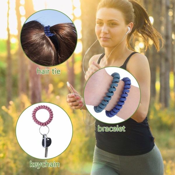 6 farvede håndleds nøglering plastik fjeder gennemsigtighed fleksibel spiral spole strækbar fjeder armbånd nøglering