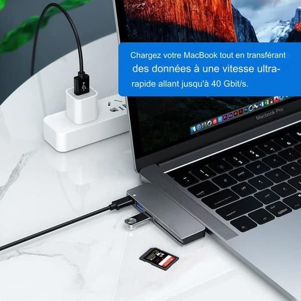 USB-C til HDMI 4K-hub, SD- og Micro SD-kortleser, 2 x USB 3.0, aluminiumadapter for MacBook Pro, ny MacBook