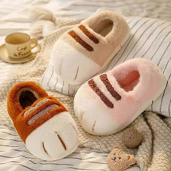 Kattpotttofflor, 3D Kattpott-Cartoontofflor för Kvinnor khaki 36-37