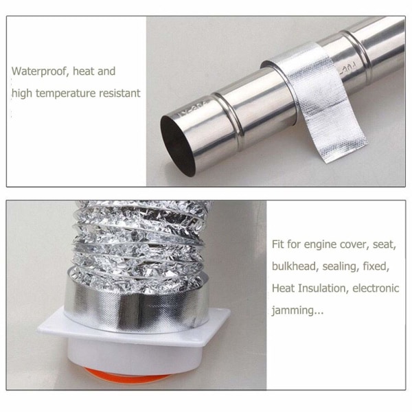 1PCS 2\" Glasfiberduk Tejp Rulle, 2 tum x 65 Yards Självhäftande Silver Kanal Värme Reflekterande Tejp, Isolering Resistent Hög Temperatur