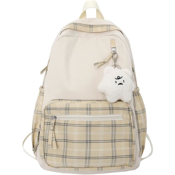 Kawaii Ryggsäck med hänge Söt ryggsäck Rutig Estetisk ryggsäck Skolväskor för tjejer Tonåringar Back to School-ryggsäckar（B)