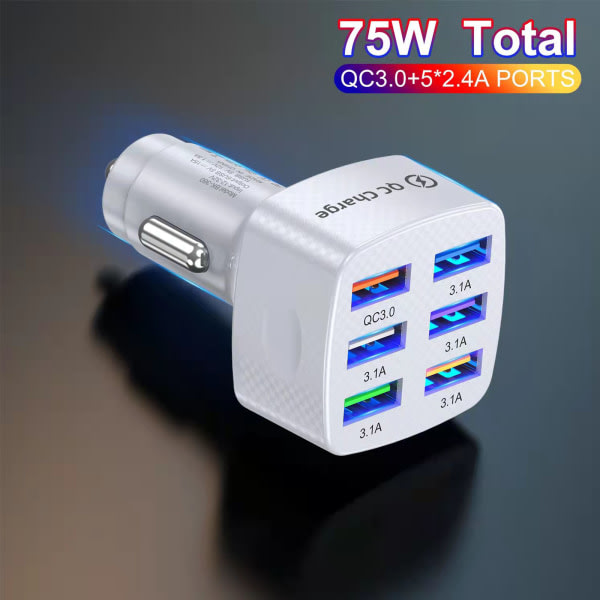 USB-billaddare Bil Multiport Power QC3.0 Adapter 6 USB-portar Telefon GPS Laddare för Android/iOS-enheter Svart