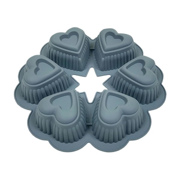 6 Huls Kageform Let at Rengøre Høj Temperaturbestandighed Hjerteform Non-stick Dessertbagning Grey