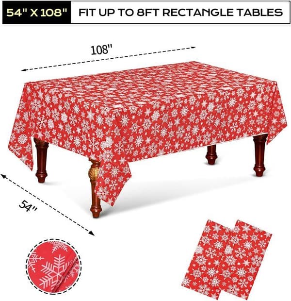 Set med 137 x 274 cm rektangulära vattentäta dukar för jul, nyår, hem, trädgård, fest, bordsdekoration