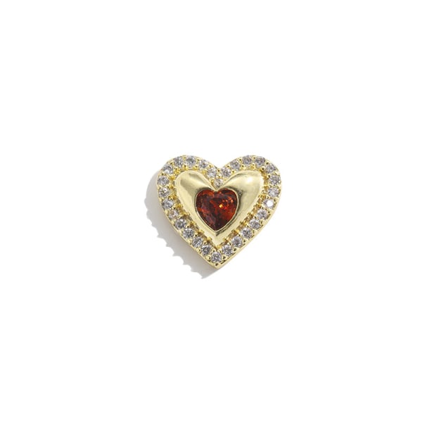 10 x klare hjertekrystaller med minifarget hjertesenter med flat rygg Diamante Rhinestones kortlagingspynt for håndverk (rødt midtpunkt)