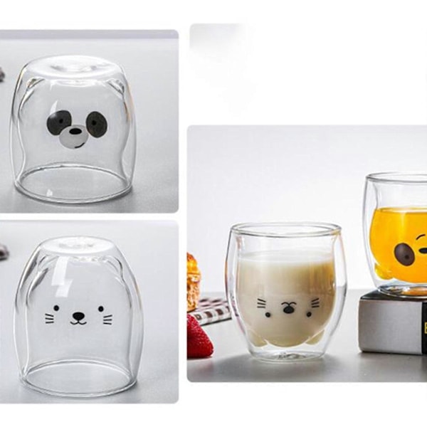 Söt Kaffemugg Tekopp Mjölkkopp Dubbelväggigt Glas Björn Ankunge Tecknad, 100% NY Multicolor Panda style