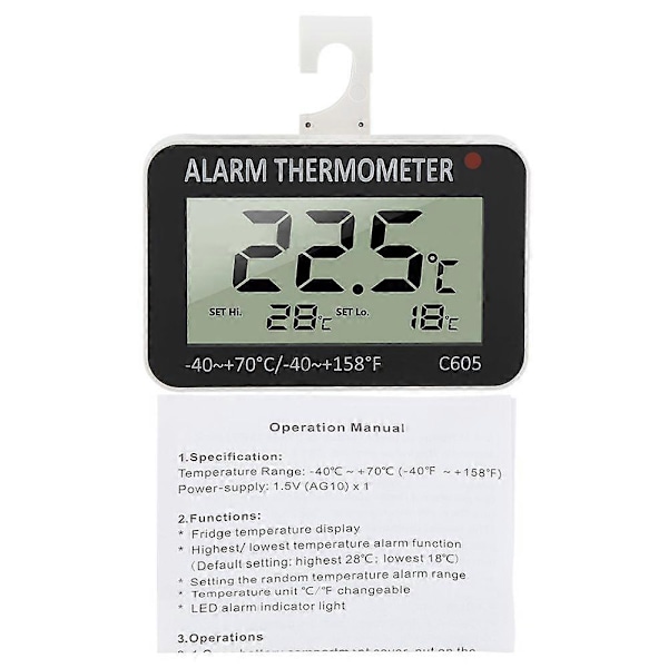 LCD Digitalt Køleskabs Alarm Termometer Temperatur Tester Probe til Køleskab Fryser