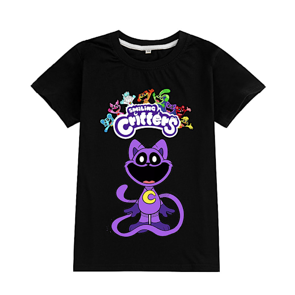 Leende Critters T-shirt för barn Sommar Bomullstopp Tee (svart)(120cm lång)