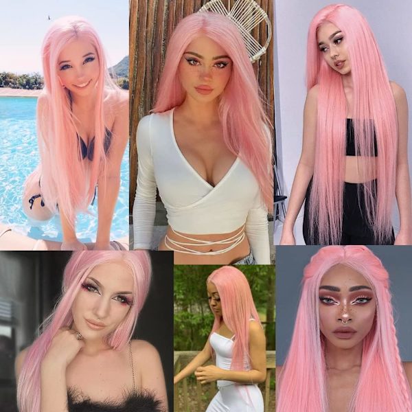 32 tommer 80 cm lang rosa cosplay parykk for kvinner rett syntetisk hår full parykk midtskill for fest