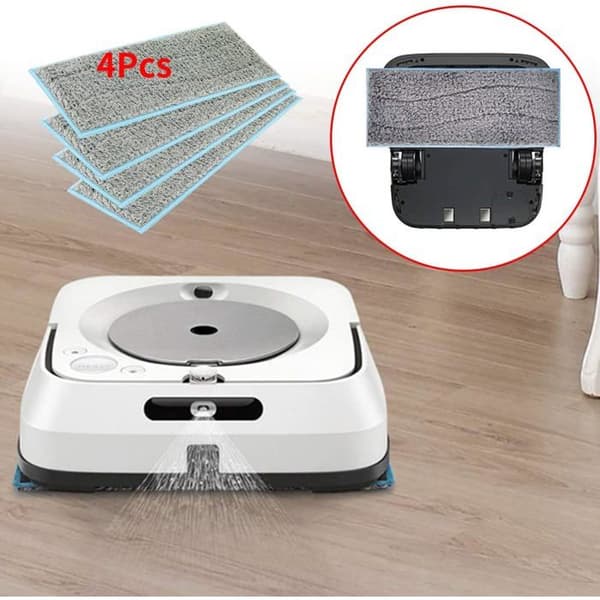 Sæt med 4 vaskbare rengøringsklude kompatible med iRobot Braava Jet M6, genanvendelige vaskbare vådmopper