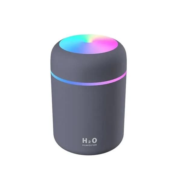 Mini bærbar luftfugter 300ml - USB-bordluftfugter med farvet LED-natlys, grå