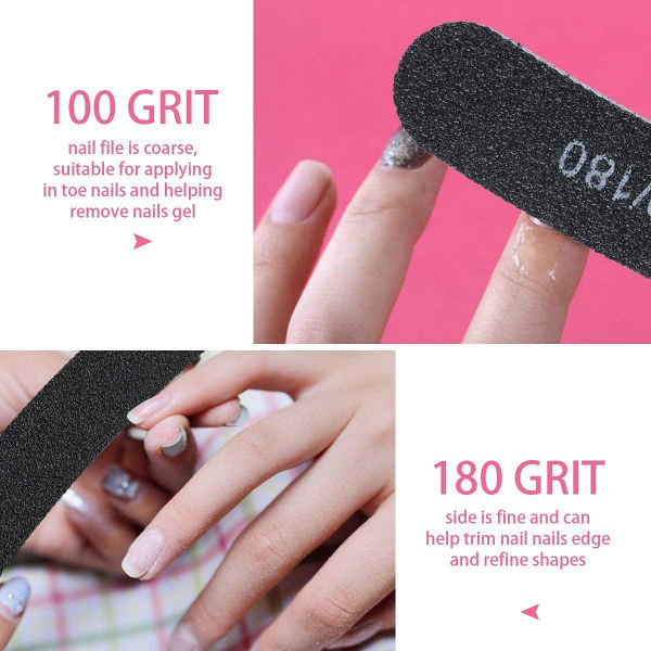 15 st Nagelfiler Professionellt Set Böjda Nagelfiler 100/180 Korn Dubbelsidig Smärgelbräda Manikyrverktyg för Hem och Salongsanvändning B15 Pcs Curved  Black