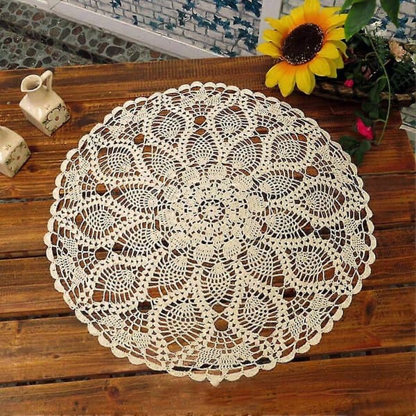 60cm Handvirkad Rund Spetsduk i Bomull, Ihålig, Bordsduk White 60cm