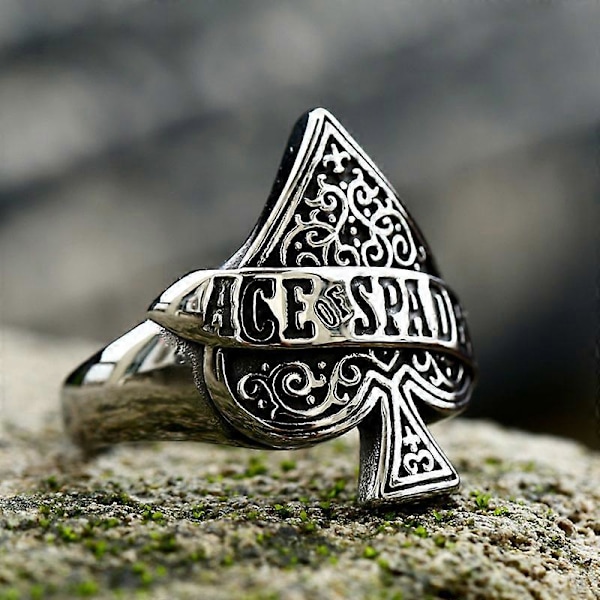 Europeisk og Amerikansk Vintage Mote Kreativ Spade Solitaire Bokstav Punk Hip Hop Rock Menn&#39;s rustfritt stål Ringer Smykker Gave 11