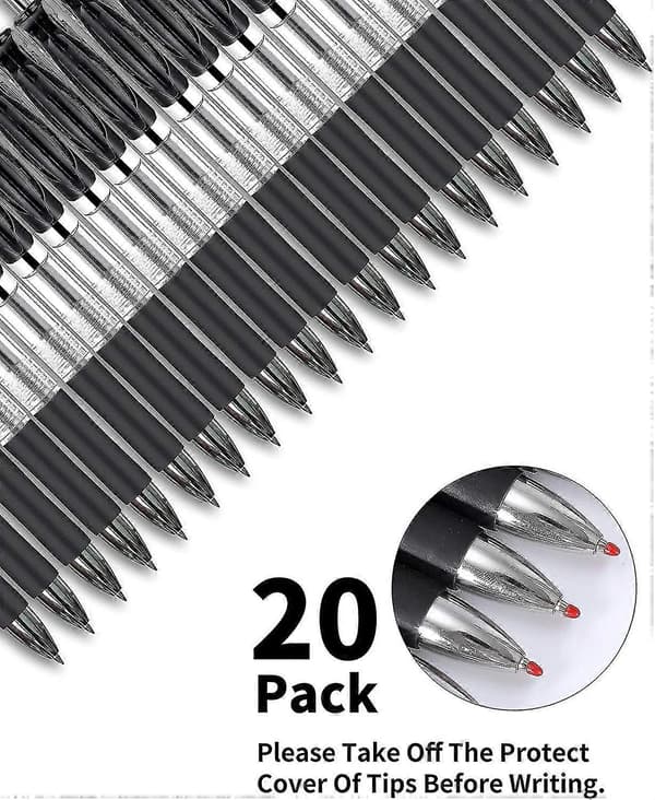 20-pack infällbara gelpennor, 0,5 mm spets, skriver smidigt, för skrivande