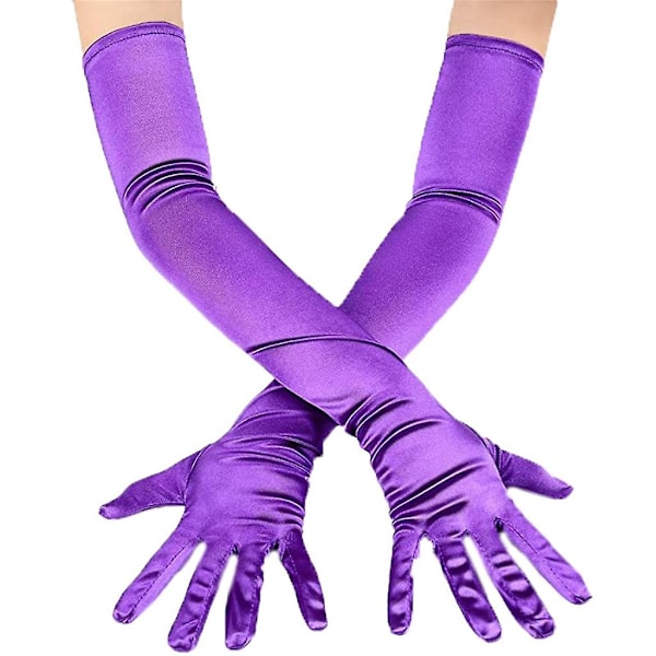 Performance Handsker Satin Lange Handsker Til Kvinder Dans Handsker Bryllupshandsker Purple