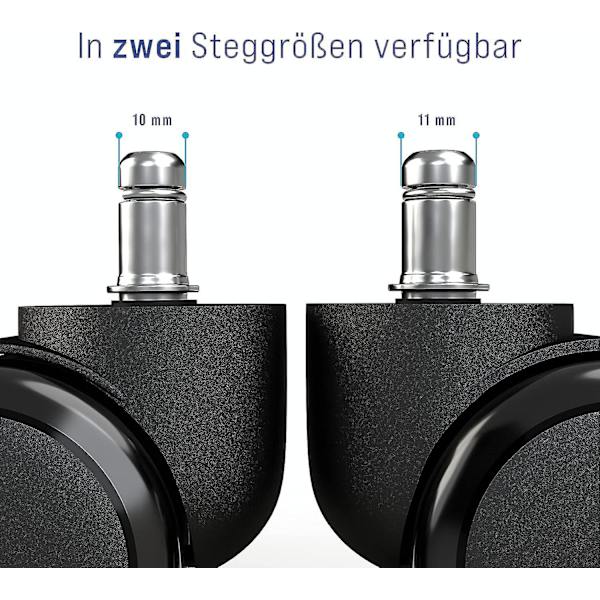 5 stk. Hjul for harde gulv med lydløs og ripefri PVC-belegg - Universelle hjul for kontorstoler, ideelle for alle gulv (11 x 22 mm, svart)
