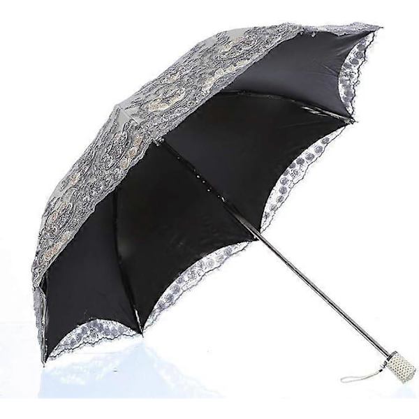 Vikbart UV-parasoll Snö/Regn/Sol Paraply Broderi Bröllopsparaply Grey