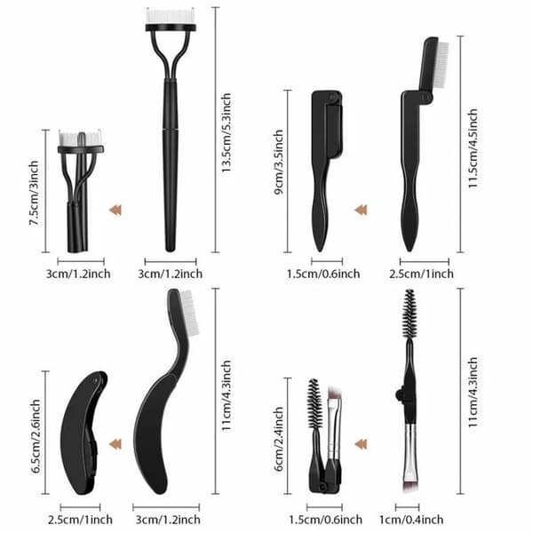 Style A foldbart øjenvippe- og øjenbrynskam-sæt, mascara-separator, dobbeltendet børste, 4 dele