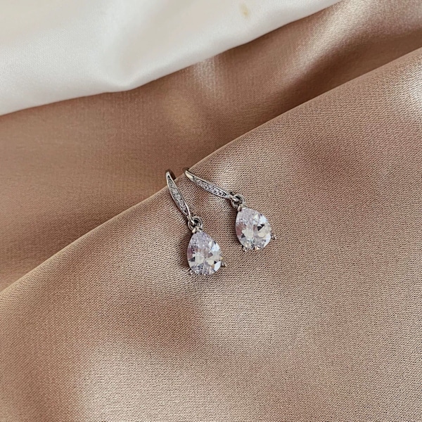 Øredobber i sterlingsølv for kvinner og jenter, dinglende øredobber med cubic zirconia, allergivennlige