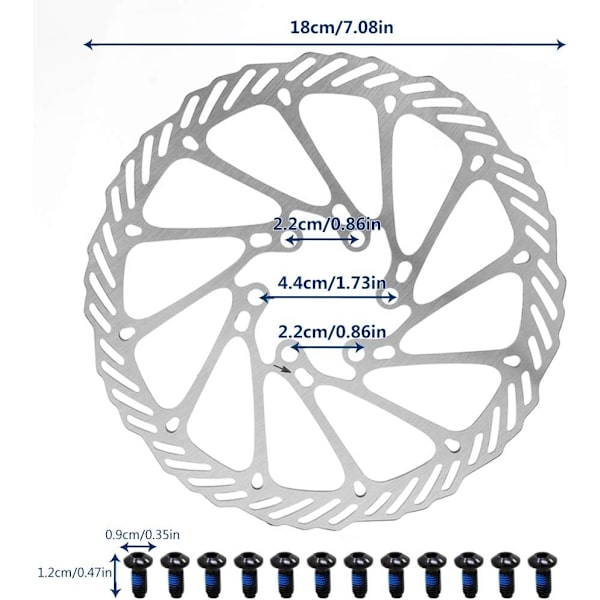 Bike Disc Bremse Rotor 2 Pakker Rustfrit Stål Cykel Rotorer med 12 stk Skruer til de fleste Cykler Landevejscykel Mountainbike BMX MTB (180mm)