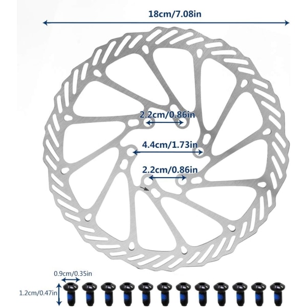 Sykkel skivebremsrotor 2 pakker rustfritt stål sykkelrotorer med 12 stk skruer for de fleste sykler landeveissykkel terrengsykkel BMX MTB (180mm)