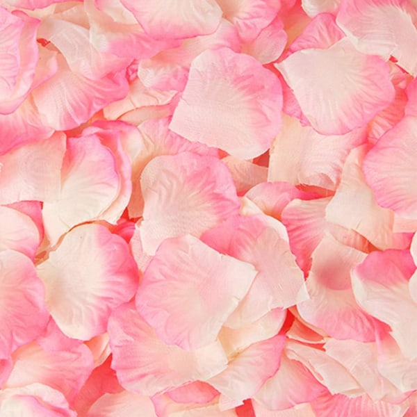 Rosenblade, kunstige falske rosenblomster til bryllupsdekoration på valentinsdag (Pink hvid)