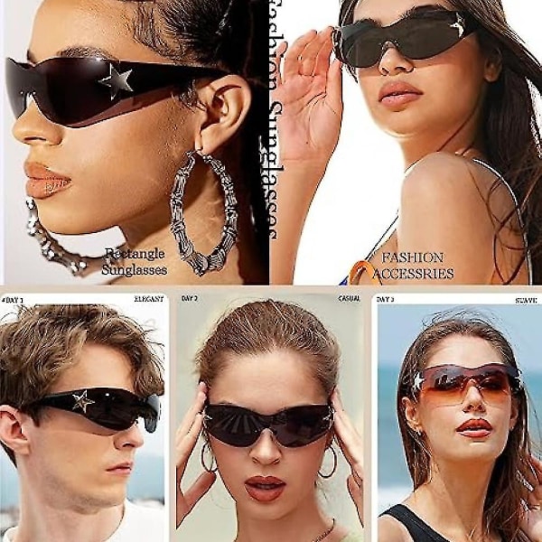 Y2k solbriller uden kanter,solbriller Herre solbriller til kvinder, kantløse skjold Y2k Wrap Around Solbriller Trendy æstetiske Y2k briller skærme (sort)
