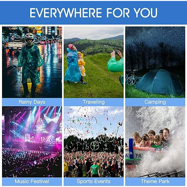 4 st engångsregnponcho, vattentät poncho för vuxna och barn, tjock nödponcho transparent lätt regnrock med huva och ärmar