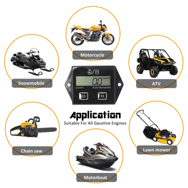 Motorcykel 2/4-takts motoromdrejningstæller Timetæller LCD-skærm Vandtæt Bil Motorbåd Motorcykel Digitalt omdrejningstæller