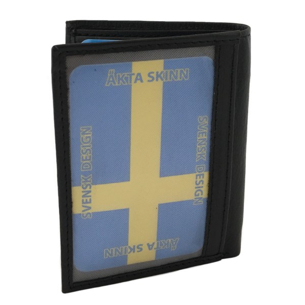 Liten korthållare med två sedelfack, äkta läder Svart one size
