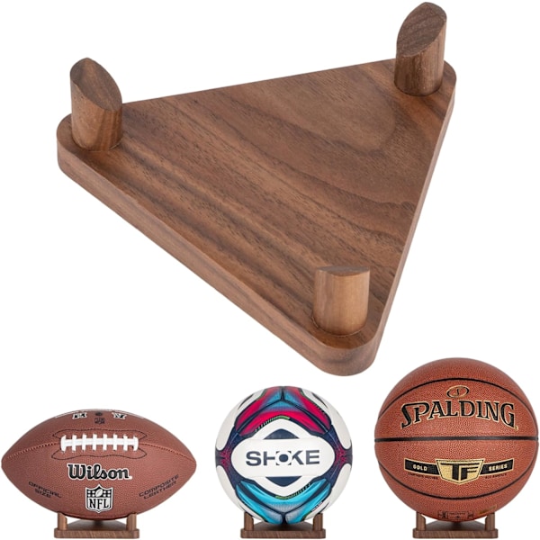 Ball Holder Wall Mount Ball Storage Display Wood & Metal for Basketball Football Soccer Volleyball, Rustic Brown