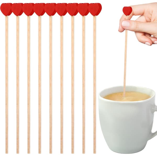 100 träkaffeomrörare Hjärta Lång Trä Honung Omrörare