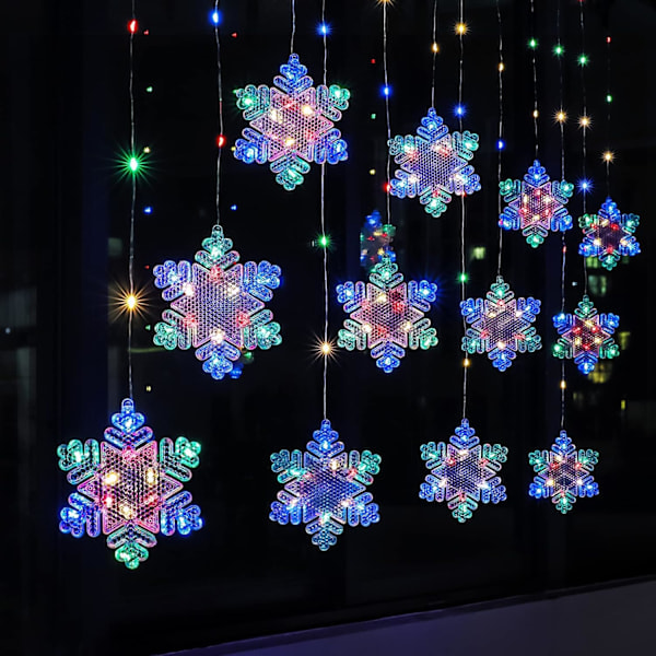 Jouluverhot valoilla, USB-LED-valoketju sisustukseen färgglad färgglad Schneeflocken - 3m