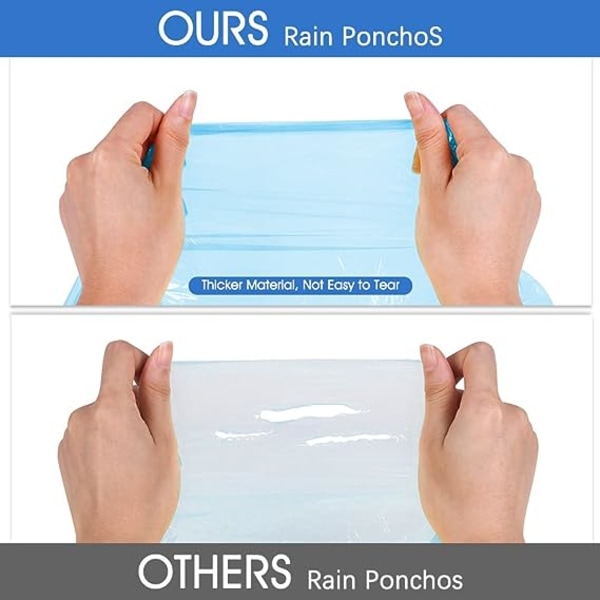 4 stk engangs regnponcho, vanntett poncho for voksne og barn ， tykke nødponchoer gjennomsiktig lett regnfrakk med hette og ermer