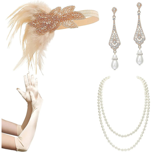 1920-tals Flapper Tillbehör Gatsby Kostymtillbehör Set 20-tals Flapper Huvudband Pärlhalsband Handskar Plast Hållare