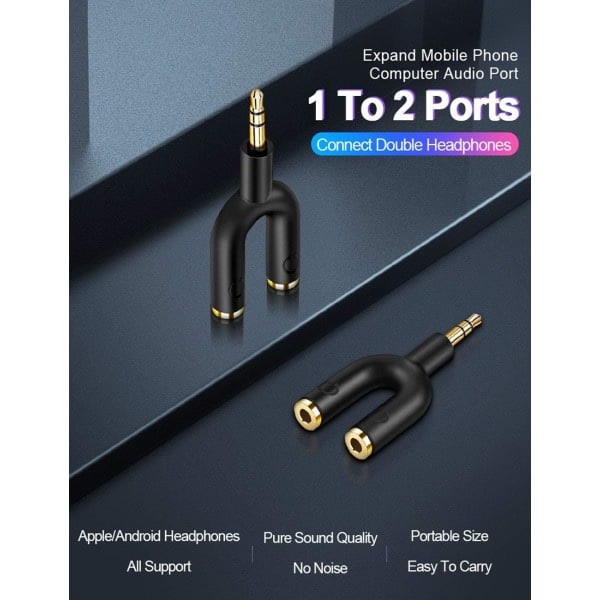 Headphone Splitter Adapter, [3 Pack] Kompatibel med hodetelefoner, Samsung, LG, nettbrett, MP3-spillere