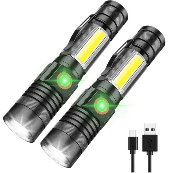 LED ficklampa uppladdningsbar 1000 lumen vattentät 4 positioner 2 st