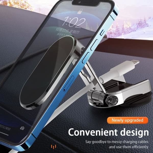Sammenfoldelig magnetisk biltelefonholder med GPS til iPhone 13 12 Samsung Sort