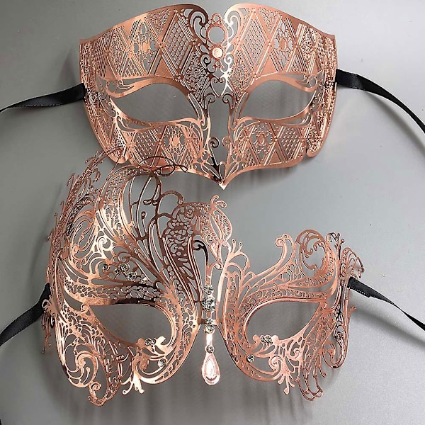 Svart Silver Guld Metall Filigran Laser Skuren Par Venetian Mask Bröllop Boll Mask Halloween Maskerad Kostym Masker Set White