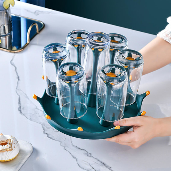 Roterande Torkställning i Glas Förvaringsställ Hyllor Kopp Torkställning